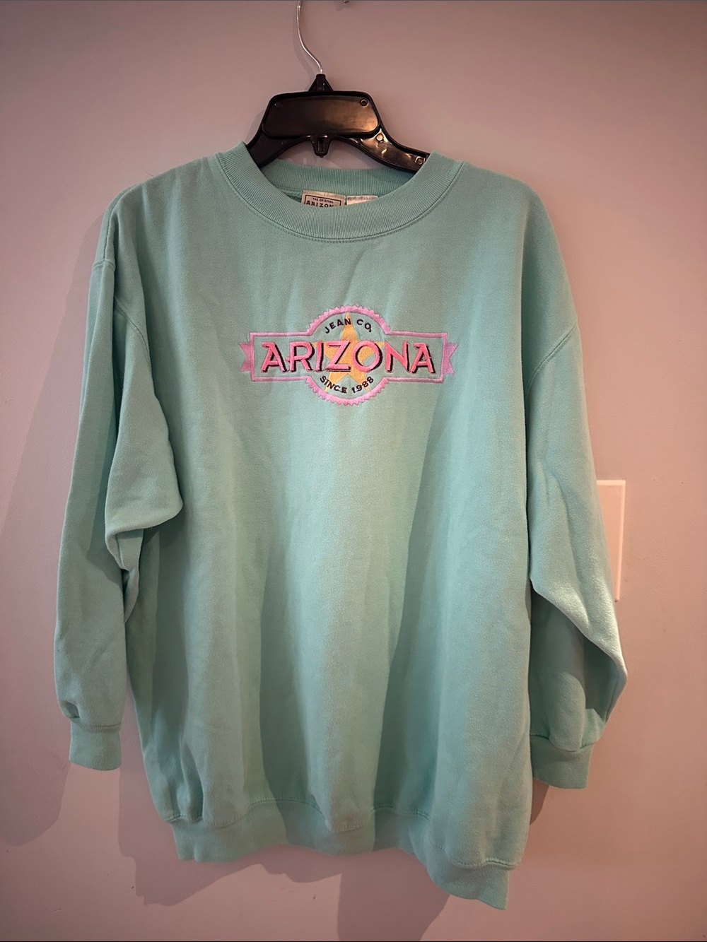 Arizona Jean Company Pullover Sweatshirt in Seafoam with Pink Logo